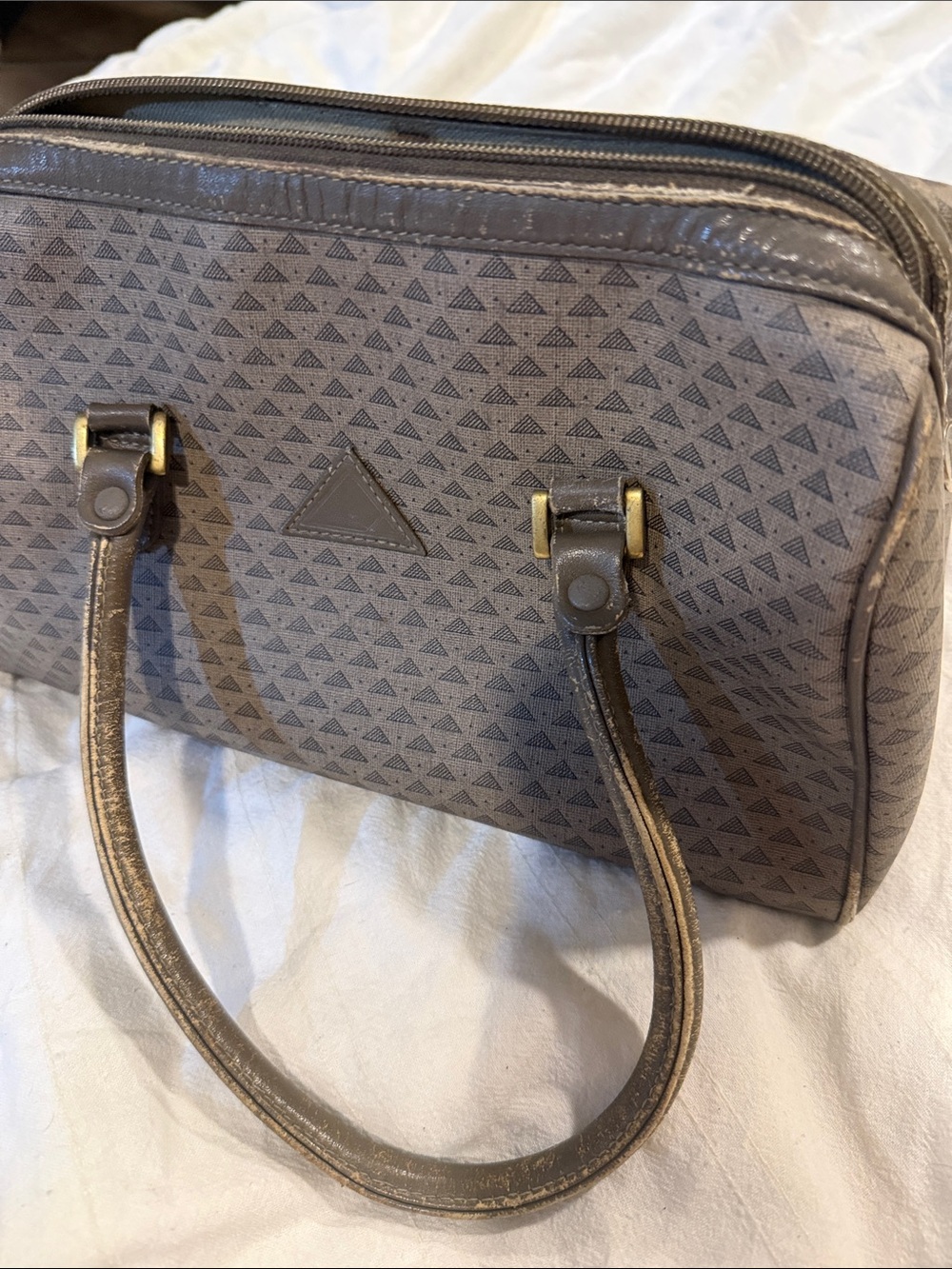Liz Claiborne Taupe Triangle-Print Top-Handle Satchel